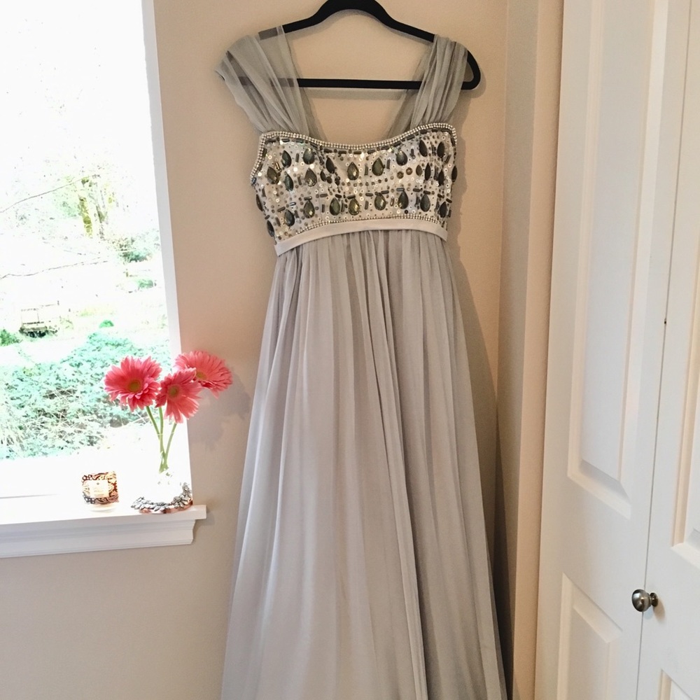 Grey Jeweled Bridesmaid Dress
